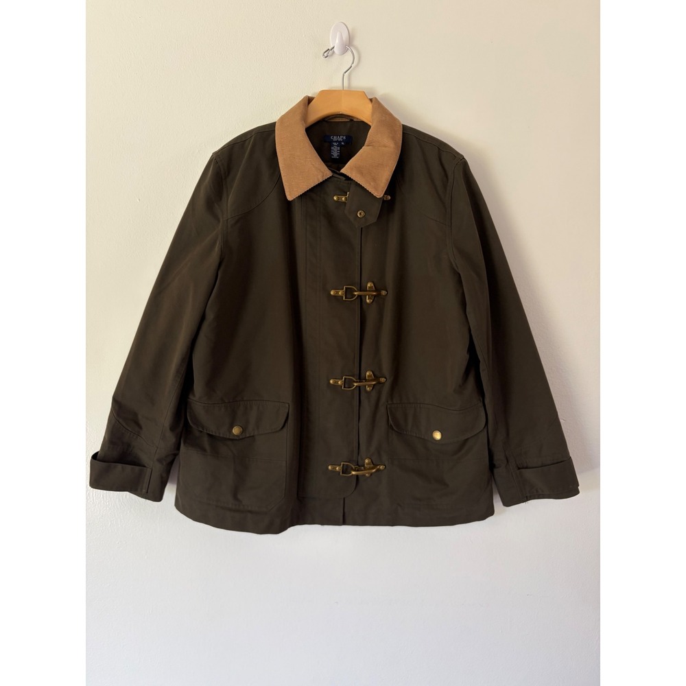 Chaps Vintage Olive Green Barn Jacket Corduroy Collar Fireman Toggle Coat XL